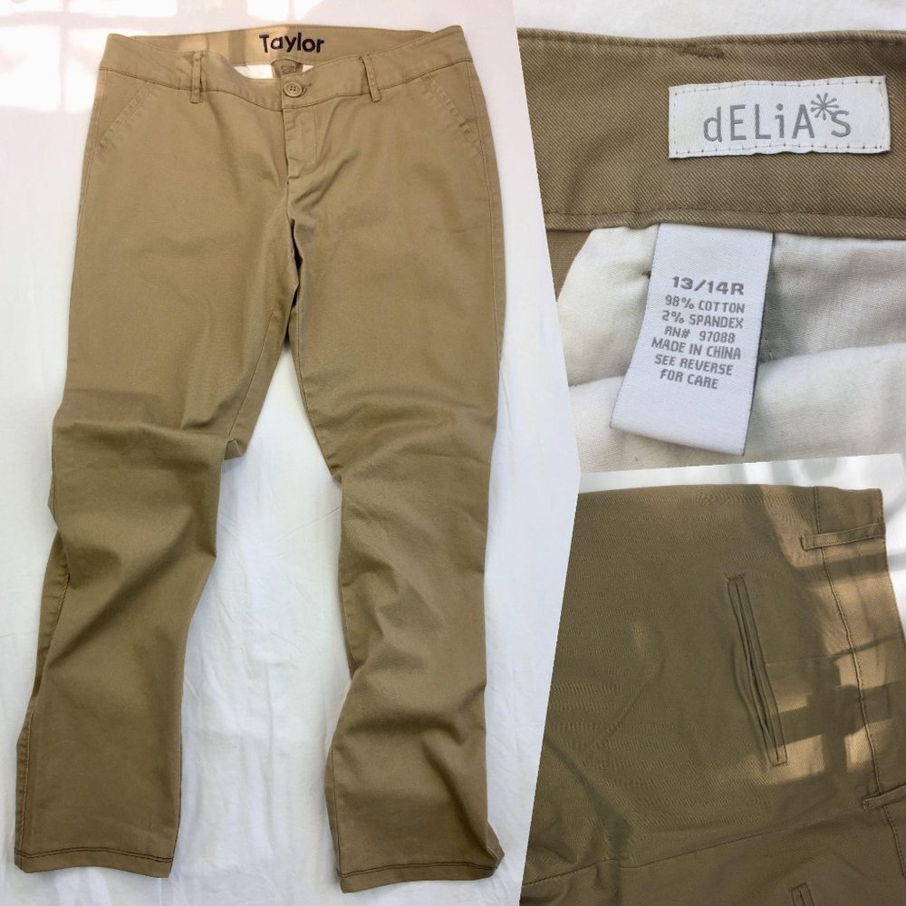 DELIA*s KHAKI CHINOS PANTS STRAIGHT LEG TAN WOMENS 13/14 R